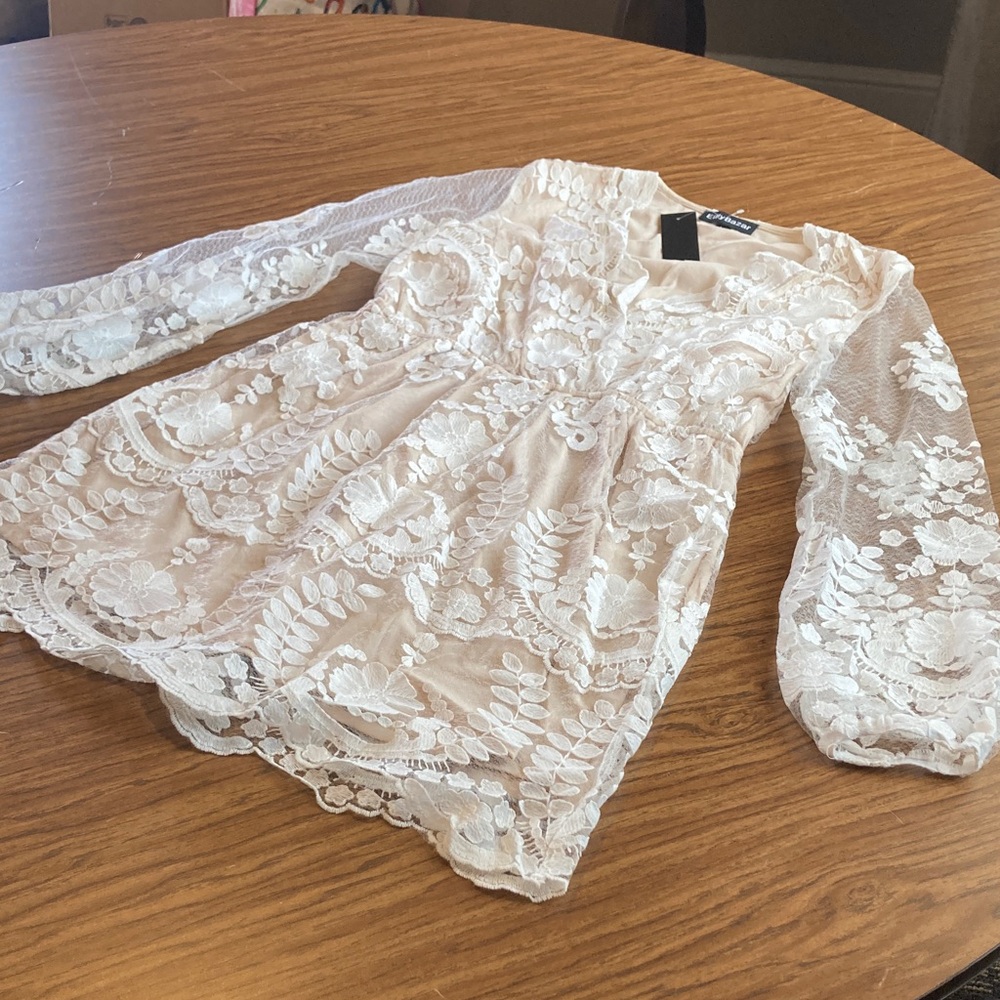Elegant Lace Dress with Sheer Sleeves